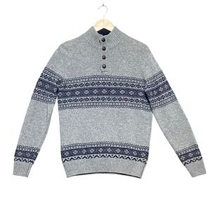 Daniele Blasi Italian Wool Blend Mens S Fair Isle 1/4 Button‎ Pullover Sweater